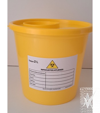 Konteineris medicininėms atliekoms surinkti, vienkartinis, 2000 ml., apvalus